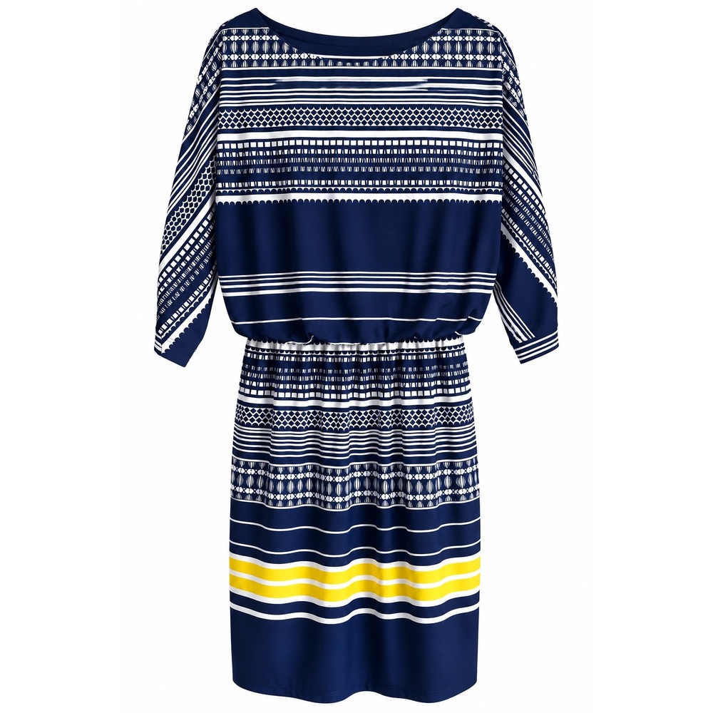 Nine West NWT Dress Size 6 Navy Geometric Yellow Dolman Sleeve Work Career
